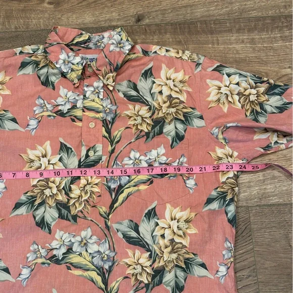 REYN SPOONER Vintage Mens 1/4 Button Pull Over Pink Hawaiian Shirt Size Medium - Picture 5 of 8